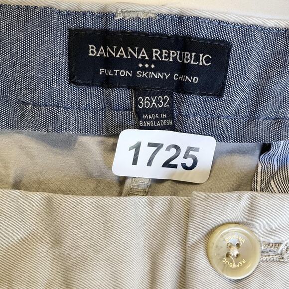 Banana Republic Men Pants 36X32 Khaki Twill Fulton Skinny Chino Button Mid Rise - Picture 2 of 11